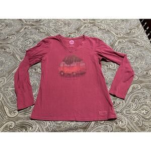 Life Is Good Shirt Small Adult Pink Long Sleeve Family Ties Vanagon Bus Womens S
